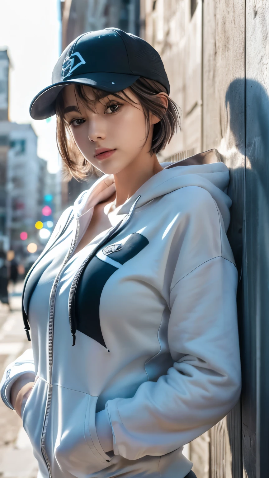 arafed woman in a hoodie posing for a picture, girl wearing hoodie, in a hood, side boob shown. large cleavage, sexy girl, wearing hoodie, cleavage, brunette haired girl wearing hoodie, wearing a hoodie, mia khalifa, clothed in hooded, portrait sophie mudd, very beautiful woman, attractive girl, gray hoodie, in a black hoodie, gorgeous latina face, 3d animation style. 8k