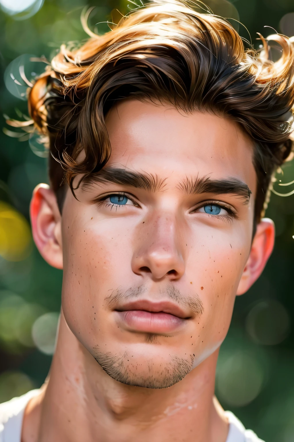 Create realistic images, High resolution photo
(best quality,4k,highres:1.2),ultra-detailed,(realistic:1.37) Close up of a very beautiful man's face, wind blowing through his long lustrous hair. He has a lean, toned physique that speaks of athletic grace without overt muscularity, giving him a “skinny yet strong” appeal. His tall, slender frame is elegantly accentuated by a fitted, minimalist suit that flatters his build, exuding a sleek and modern vibe. His overall appearance is one of quiet confidence and timeless charm, a perfect blend of modern poise and classic allure. 
For his hair, imagine the rich curls from the second image—dark, voluminous, and with a slightly tousled, effortless look. The curls frame his face and give him a more dynamic, free-spirited vibe, adding to the charm of his refined features. The hairstyle contrasts nicely with his angular face, adding both texture and a bit of ruggedness.