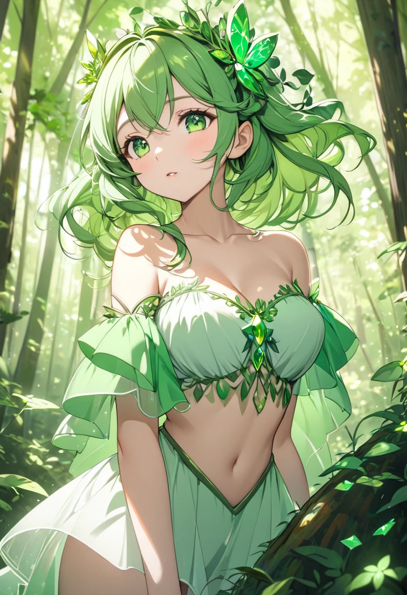 (Best quality, 8k, 32k, Masterpiece, UHD,:1.2),RAW, 1girl,ultra cute , natural lighting,transparent shining eyes, 20yo ,fair complexion, long hair, french braid, flushed face,femur, green hair, cat ear, medium hair, ponytail, ((green bra and panties:1.3)), ((all fours)), From Below, medium breast, Emphasizing the Cleavage, smiling, shy, sexy, lace trim, lace Details, nude, naked, shiny, wedgie, heart mark, ((cat tail)), Closeup shot, in forest, grasses