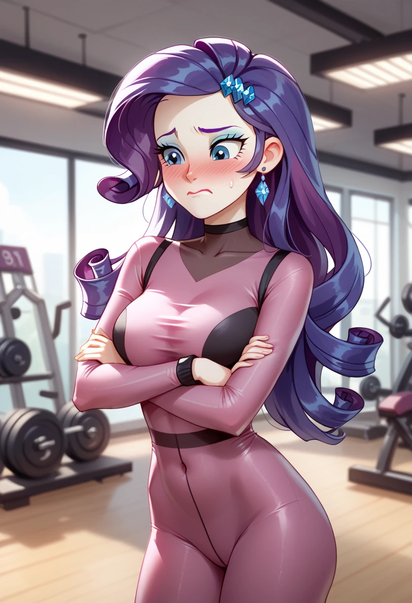 Eqg    rarity in  pink bodystocking   is embarrassed at the gym