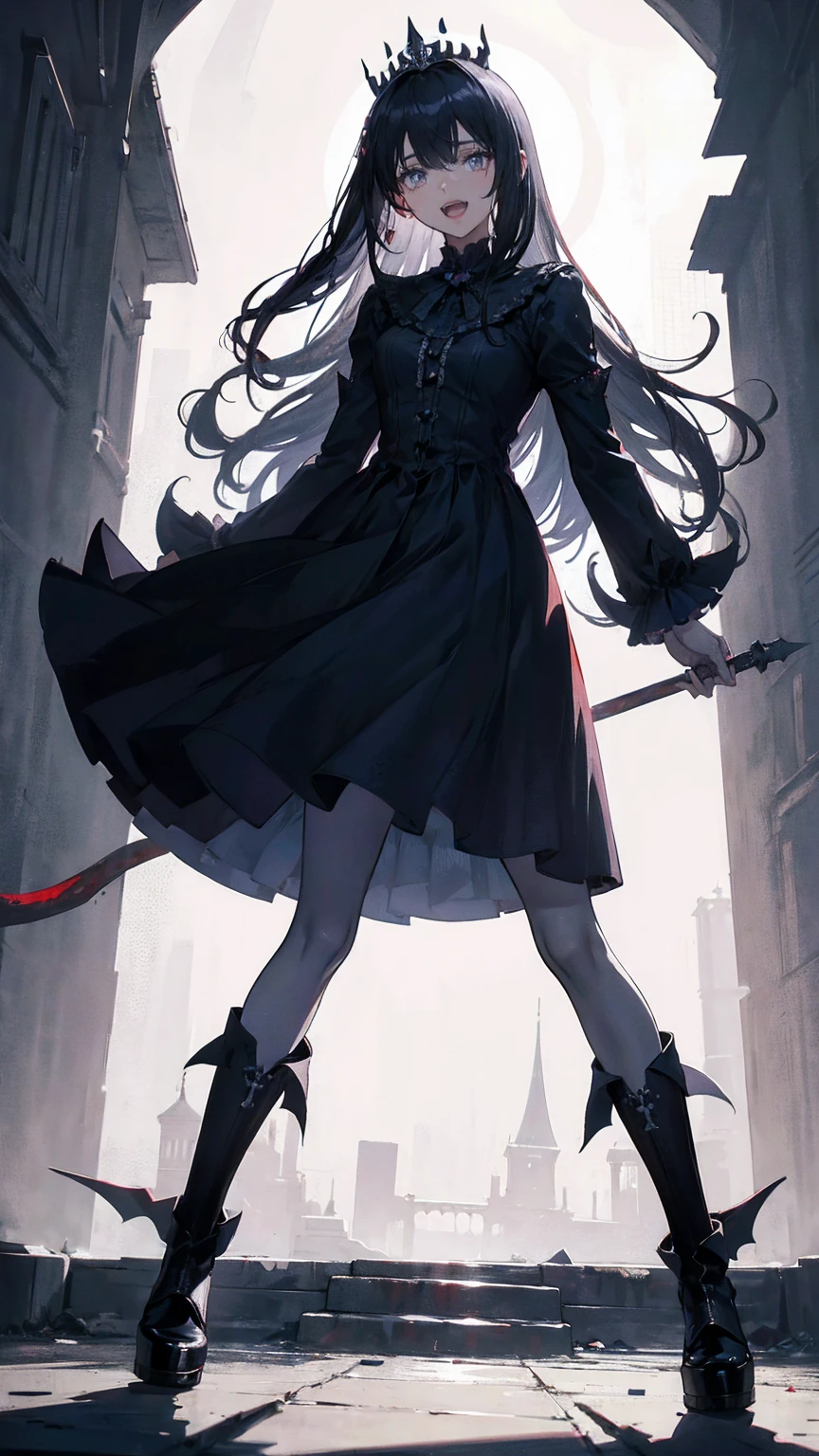 Shadow Face、 expensive princess tiara 、beautiful girl、 Very Cute Angel 、smile、 long skirt、 BLACK LONG BOOTS 、,(whole body, Shows Your Feet and Shoes : 1.2), ,Ghost,Frolicking Girl, multiple women ,tea ,クレイジーなsmile, Visible to the naked eye ,Face shot,Scythe Face,Girl Monster, slave,beautiful, detailed portrait , delicate facial features , sharp eye, sharp fangs, pale skin, Dark Background, movie lighting, Dramatic Shadows , gothic, dark atmosphere , Dark fantasy, 1 person'S, , please open your mouth wide , Open mouth and show teeth , Beastly Sharp Teeth , Wide lips, Very big mouth, red cheeks , ,( Blood Splatter :1.3),Scary face, Laughter Witch design, ねじれたsmile、Bloody、 blood is flowing from the head ,、 Blood Splatter 、,( Blood Splatter :1.3),Crossbones, skull bones, , Horror Style, (( Fantasy Witch Outfit )), (( White hair fluttering )), ,( Blood Splatter :1.3),Female Curves, Big Breasts , thick thighs , sexy flat stomach , Perfect Hand , Perfect anime face, ((Dark Tadres)), standing, ((邪悪なsmile)), ,( Blood Splatter :1.3),Victorian city, Gas lamp , Steam circulateS, Moonlight Illumination, night lighting, The sky is full of stars and galaxies ,disaster々New Devil Horns,,( Blood Splatter :1.3),アニメゾンビWitch design, ねじれたsmile、Bloody、 blood is flowing from the head ,、 Blood Splatter 、,( Blood Splatter :1.3),Crossbones, skull bones,,Photo Backdrop , wide shot,Scythe Face,Girl Monster, slave,beautiful, detailed portrait , delicate facial features , sharp eye, sharp fangs, pale skin, , Dark Background, movie lighting, Dramatic Shadows , gothic, dark atmosphere , Dark fantasy, 1 person'S, , please open your mouth wide , Open mouth and show teeth , Beastly Sharp Teeth , Wide lips, Very big mouth, red cheeks , ,( Blood Splatter :1.3),Scary face, Laughter Witch design, ねじれたsmile、Bloody、 blood is flowing from the head ,、 Blood Splatter 、,( Blood Splatter :1.3),Crossbones, skull bones, , Horror Style,
