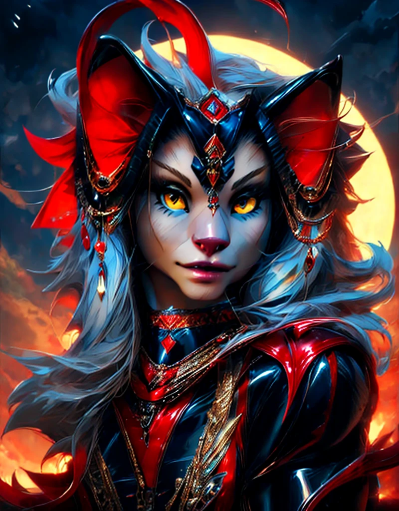  fyrry  cat, full body,realistic  skin ,perfect skin,  Pale  lipstick, big large silicone breasts, yellow eyes, perfect eyes, peach long  hair ,latex gloss top, red latex  skirt, red latex stockings,full length, extreme detailed, masterpiece,8k, stunning, highly detailed, 8k, ornate, intricate, dehazed, atmospheric,duration:1.6), (best quality,4k,8K,high resolution,masterpiece:1.2),ultra-detailed,(realistic,photo-realistic,photo-realistic:1.37),physically based visualization,professional photography,bright colors,cinematic lighting,  moon ,Большая грудь, Реалистичная анатомия, Точность, Высокая детализация, Текстурированная кожа, 