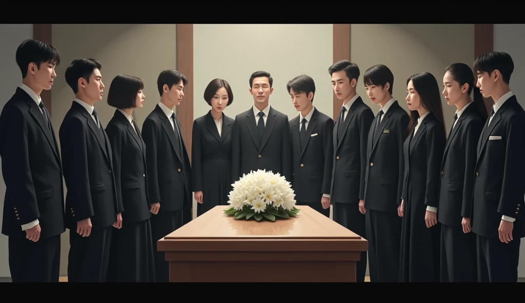Imagem de um funeral com pessoas chorando