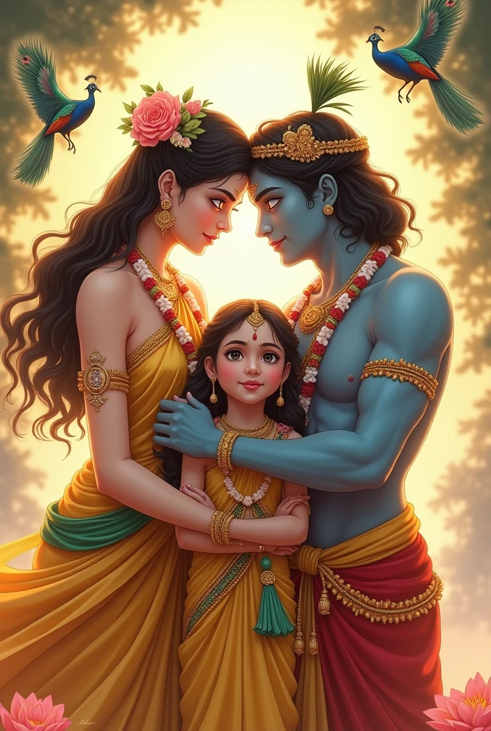Radha kreeshna with 1 boy 2, boy seat in t shirt Sonu name on t shirt he see front