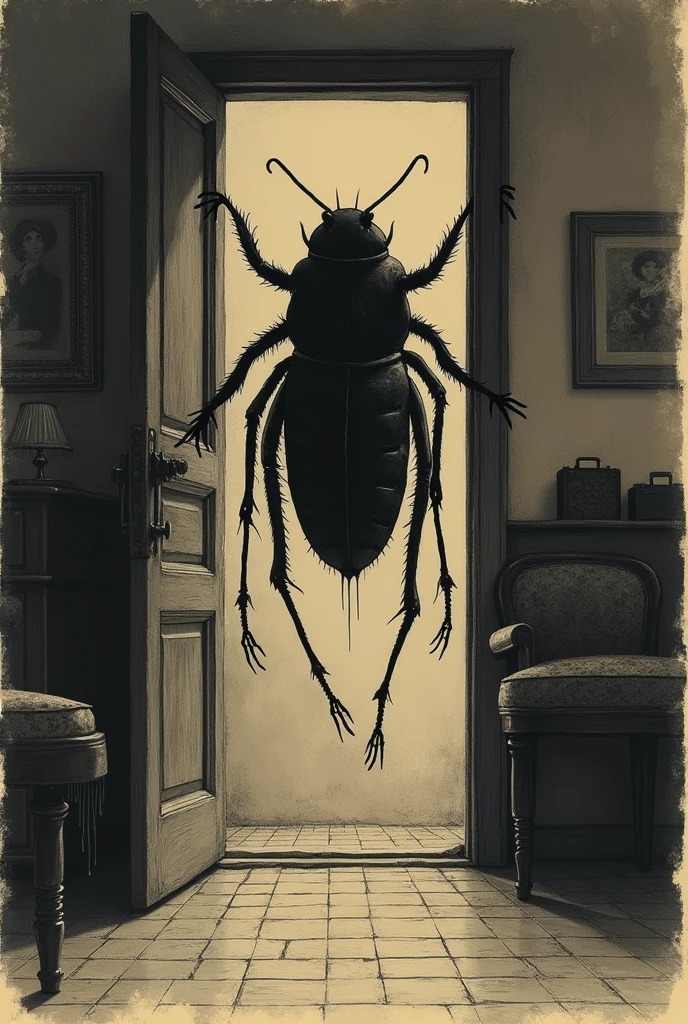 Make me a map
 *The insect on the wall*:
    - A drawing of Gregor in the form of an insect, climbing up the wall of his room.
    - The full moon in the window, symbolizing loneliness and isolation.