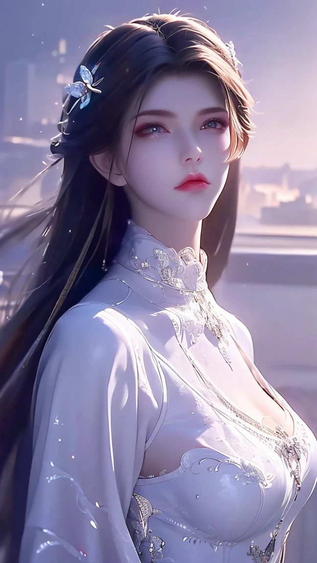 (( Best Quality , 【8k, masterpiece: 1.3)), whole body, sharp focus: 1.2,  outstanding beautiful : 1.4, Slim abs : 1.2, ((( Long hair : 1.2)), vest dress: 1.1, (Night City, Town: 1.1),  High detail face and skin texture,  detailed eyes , double eyelids, 