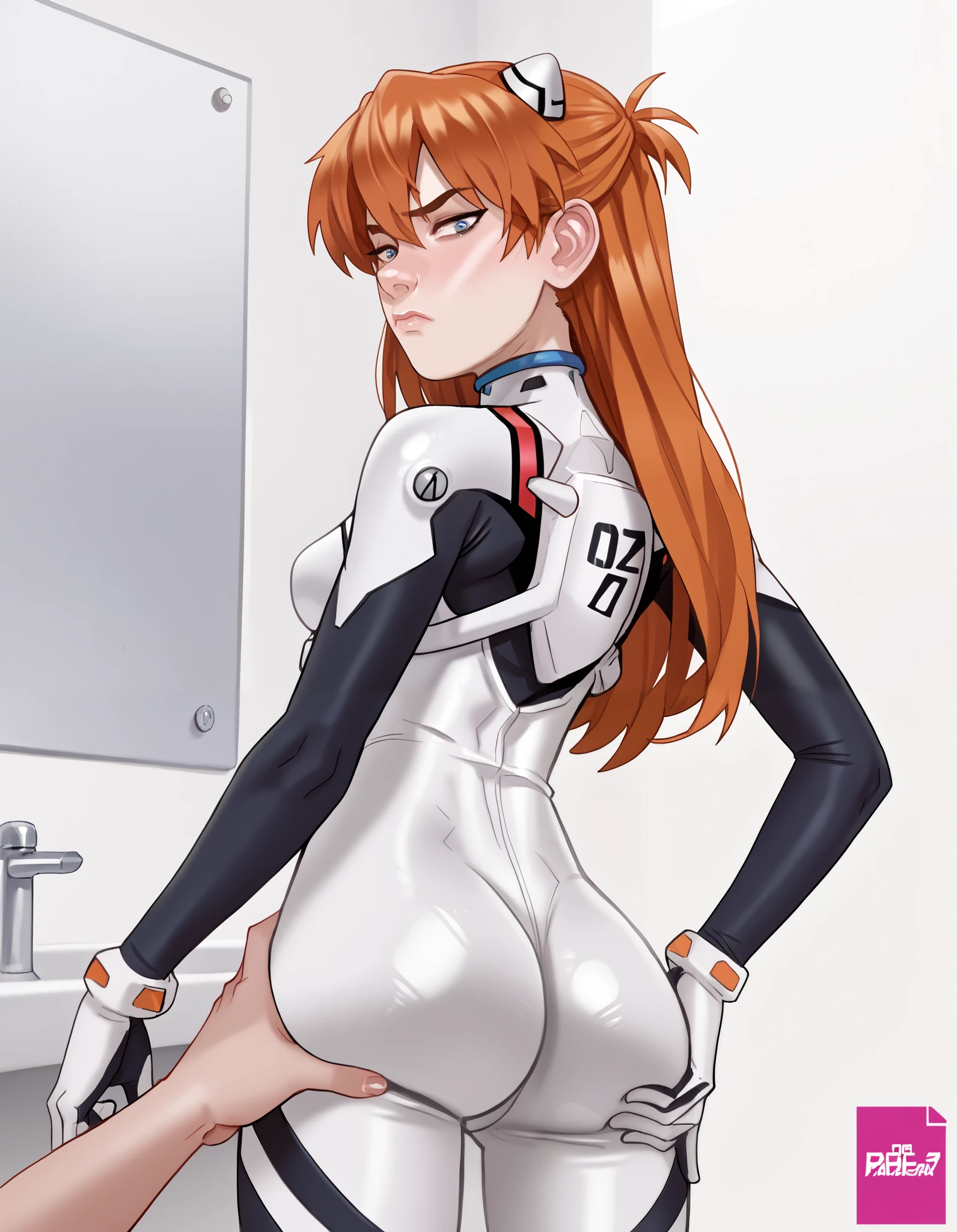 uploaded by andava,, best quality,,detailed,,girl,plugsuit, with nervous expression,asuka,shapely legs,, asuka evangelion , asuka costume NSFW, , curvy, small breast, beautiful face, in a sexy pose, , bubble butt, in a dirty bathroom, red orange hair, groped by disembodied hands, sexual assault, anonymous perpetrator, groping, squeezing, touching, rubbing,
