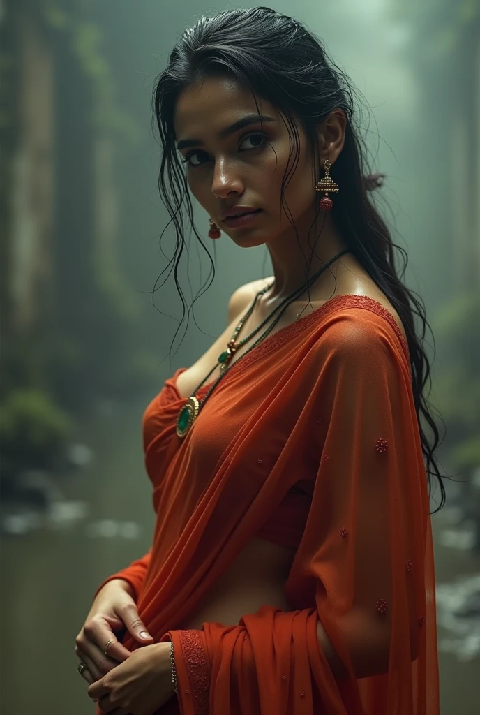 ना जाने क्योँ होता है ये ज़िन्दगी के साथ 
अचानक ये मन किसी के जाने के बाद 
करे फ़िर उसकी याद छोटी छोटी सी बात 
इस बात का चित्र बनाइये साड़ी पहने औरत हो और यही सोच रही हो 