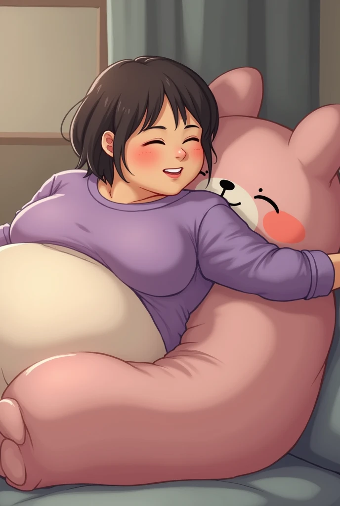One girl,Black Hair,Pink eyes,(blush:1.1)、Embarrassed face、 ((Heavy breathing:1.3)), like,  smile、Big Breasts、whole body,I'm eating ice cream,Sexy pose