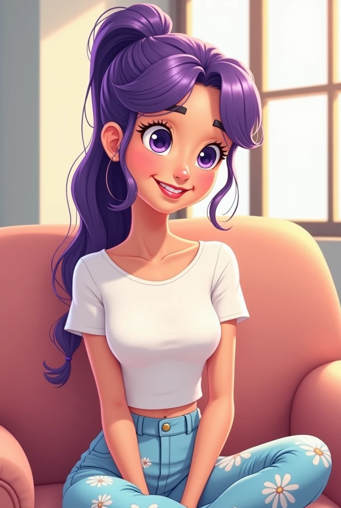 ((best quality)), ((highly detailed)), masterpiece, (detailed eyes, deep eyes), (1girl), dynamic angle, cowboy shot, mlprarity, woman, smile, looking at viewer, ((purple hair)), ((blue eyes)), naked, slight smile (indoor, classroom), cardigan, white blouse, flashing breasts, ((exposed breasts, nipples)), graceful pose, removing dress, undressing, lifting skirt to reveal lace thong, panties with a bow on front, realistic proportions, woman, arched back, head tilted back, legs spread, 