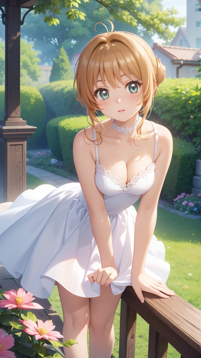 masterpiece, best quality, highres, 1girl, detailed face, blush, anime CG style, (medium breasts), (18 year old girl:1.3), (aged up), good lighting, perfect body, sakura kinomoto, glossy lips, looking at viewer, ballerina, (tutu), upset, tears in her eyes, (partially submerged, sinking in mud)