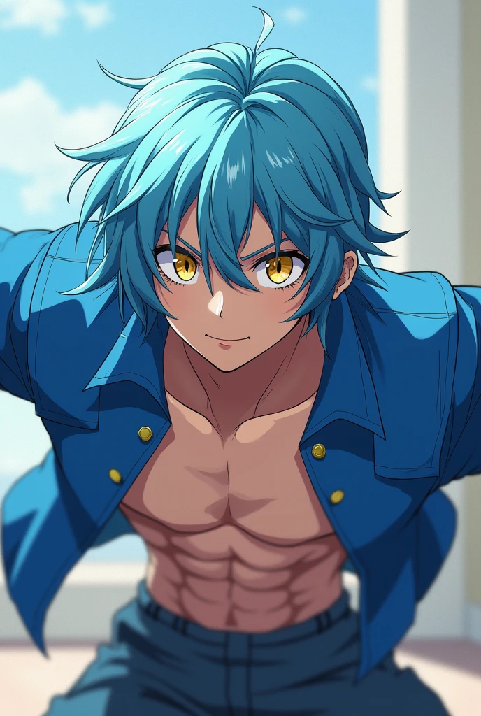 Anime Boys、solo、Cowboy Shot、looking at viewer、Highest quality、High resolution、 Flat Color、2d、Anime painting、Anime coloring、Upper Body、(White background:1.3)、Sayaka Miki as a boy、Blue Hair、Short Hair、Magic Boy、Blue Skirt、cape、Removable sleeves、Mouth closed、androgynous atmosphere、feminine costume、androgynous boy、(perfect male body:1.3)、