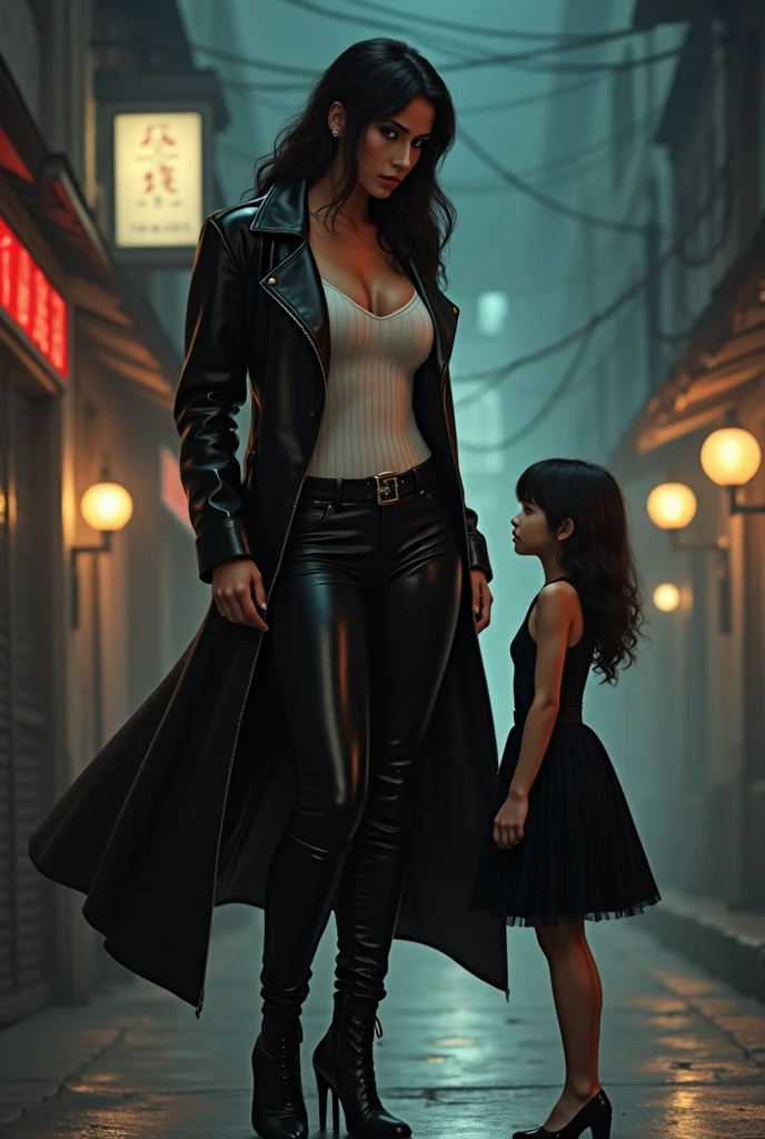 masterpiece, best quality, 2 girl, full figure skinny mom whit old daughter, cinematic, moonlight, night, masterpiece, best quality, maryarya, full body shot, an elegant tall slender girl, 8k, perfect and deep shadows, detailed eyes, full body shot, high quality picture, high detailed background, HD shadows, masterpiece