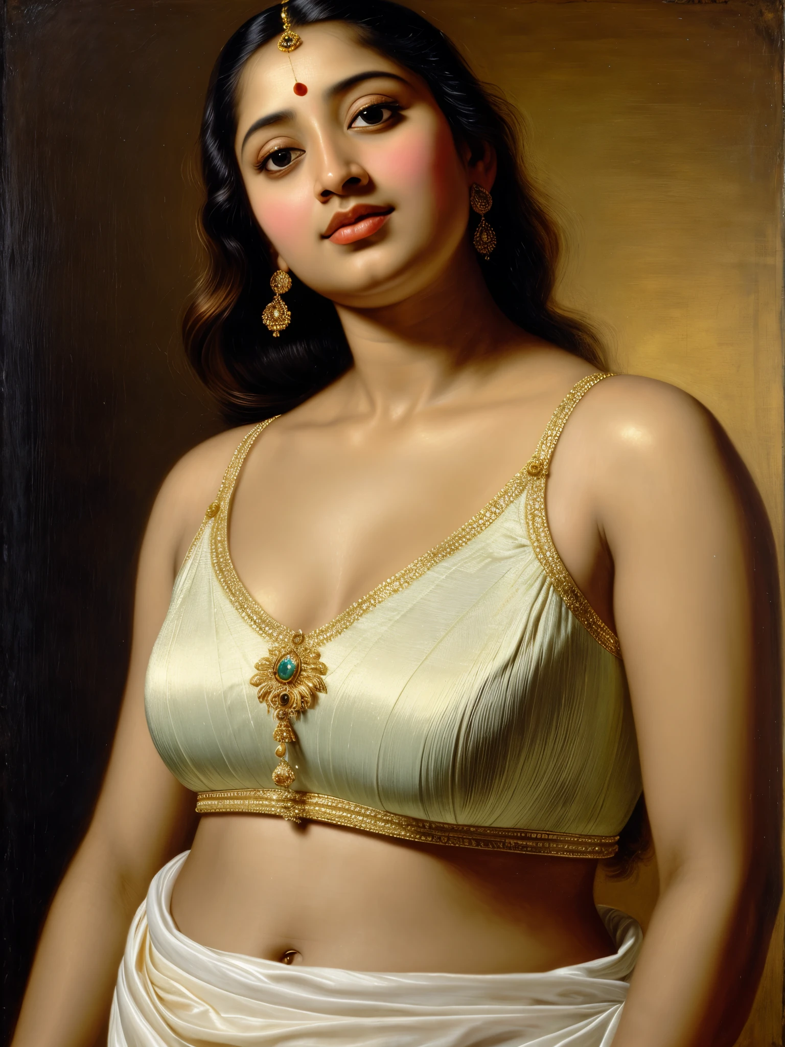 Looks like Anushka Shetty, Masterpiece, Best quality, high clarity eyes, beautifully styled hair, critically flawless,sharp picture, Full portrait, High pixels, perfect face, perfect eyes, beautiful face, perfect hands,perfect fingers, in Peter Paul Rubens style, by Peter Paul Rubens, baroque style, acrylic on canvas, highly detailed, description: "Create a nymph inspired by the tales of Greek or Roman mythology, embodying the essence of a natural element or location, and possessing a unique ability or trait that sets her apart."