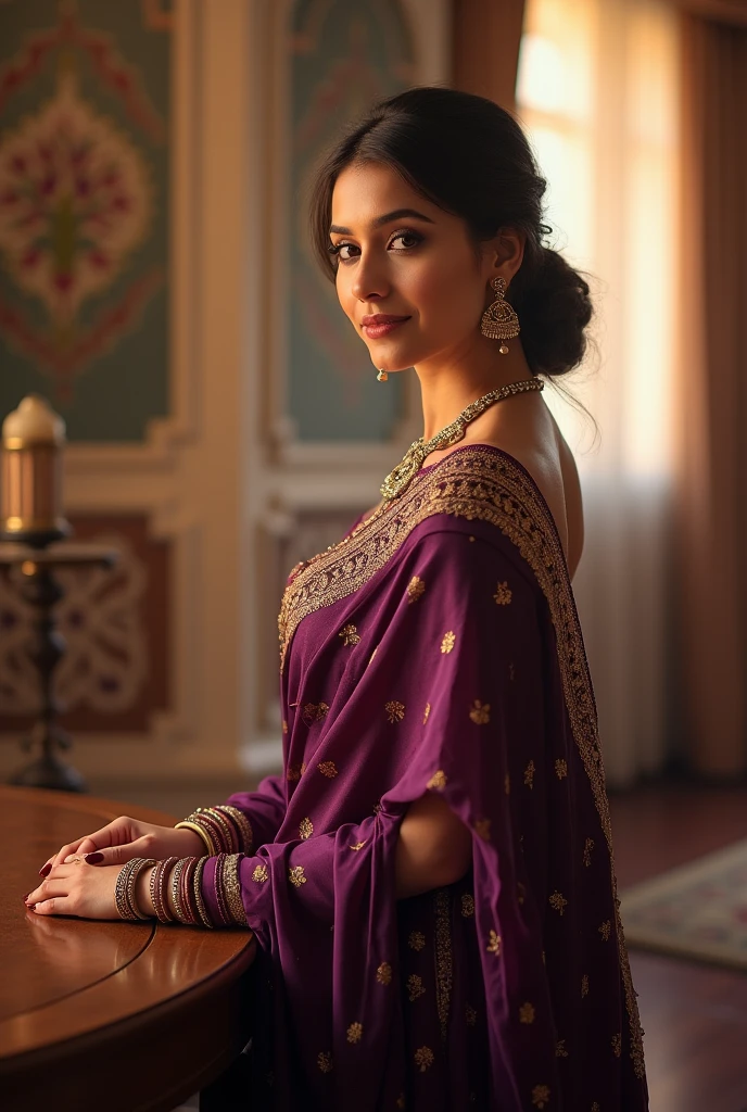 (best quality,4k,8k,highres,masterpiece:1.2),ultra-detailed,(realistic,photorealistic,photo-realistic:1.37),Indian girls,beautiful detailed eyes,beautiful detailed lips,extremely detailed eyes and face,longeyelashes,colorful,red purple and black colour saree,traditional attire,vibrant colors,graceful pose,adorned with delicate embroidery,rich textures,soft drapes,beautiful patterns,flowing fabric,curved silhouette,floral motifs,stunning jewelry,sparkling earrings,dangling necklace,decorated bangles,delicate maang tikka,traditional nose ring,tied hair,braided hairstyle,flowing locks,subtle makeup,natural beauty,elegant floral background,soft lighting,subtle shadows,impeccable craftsmanship,artistic finesse.