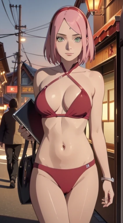tmasterpiece, Johnny Depp walks the city at night amid fireflies，Street Japan，SakuraNS, (high detal:1 1), rough face, Natural Skin, high quarity, NSFW, Naruto Sakura，A pink-haired，short detailed hair，Green eyes，（Large breasts：1.2），（The bikini：1.2），（ssmile：1.2），Be red in the face，（cleavage：1.4），body curve，Pink clothes，beautidful eyes, (Detailed face and eyes), (faces: 1 2), noise,extra, Real Photographics, ..........PSD, lamp film photography, foco nítido, Contrast lighting, Delicate skin, High resolution 8K, insanely detaileda, realisticlying, professional photoshoot, 8K UHD, SLR camera, softlighting, hightquality, film grains, FUJI XT3