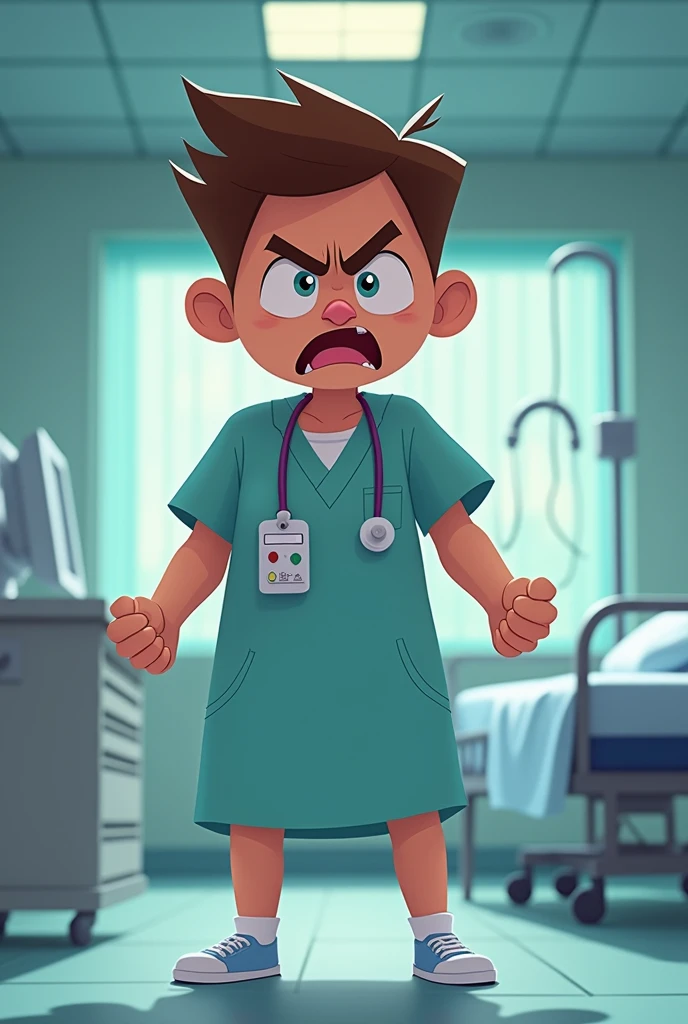 A in a hospital with his mother, is altered, irritable, He has an injured arm and does not let the nurse treat him.