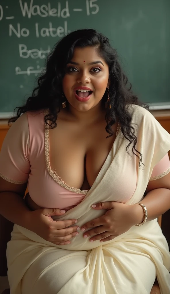 Day scene, full body photo of a plus sized 23 year old indian with a man from top view, (Masterpiece, Best Quality, High Resolution), class room Background, (cum Splash on her blouse and face, cum Splash on her breasts and puzzy, Splash of cum, cum Splash on her gown, cum Splash on her eys), Sweet 35 year old South indian teacher sitting on a class room chair ( both legs raised in air)with a man, hour glass body red lips naked, lightly makeup,ultra realistic, realistic, look at viewer (cinematic:1.3), intricate details,
