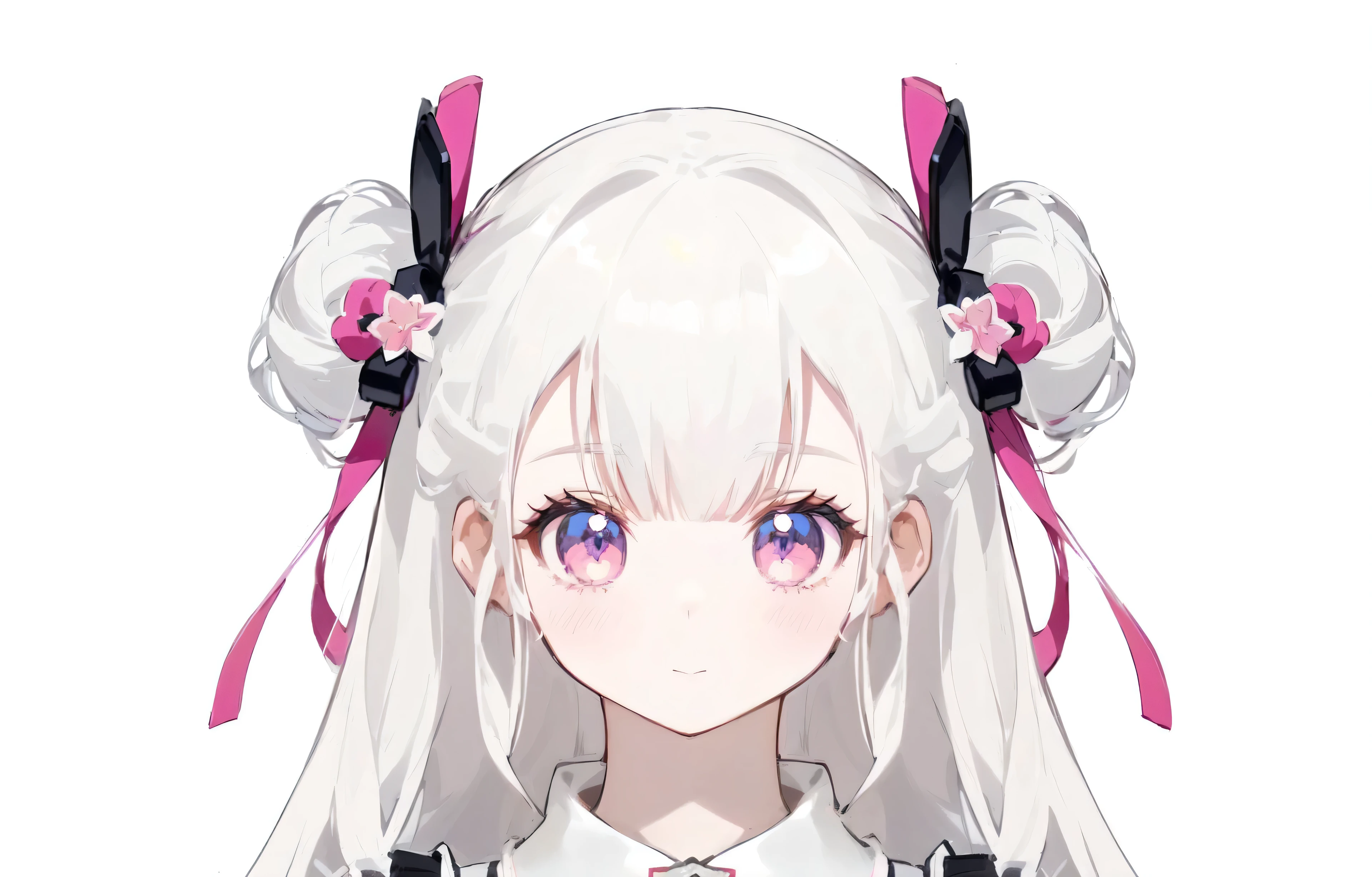 Anime girl with long white hair and pink bow, white background, Anime style cute girl visual, Anime Girl Portrait, extremely cute anime girl face, 精细的Anime Girl Portrait, from Azur Lane video game , Anime character portrait, Shikami, Official character art, Close-up of young anime girl, Gu Weiss, Detailed Anime Figure Art