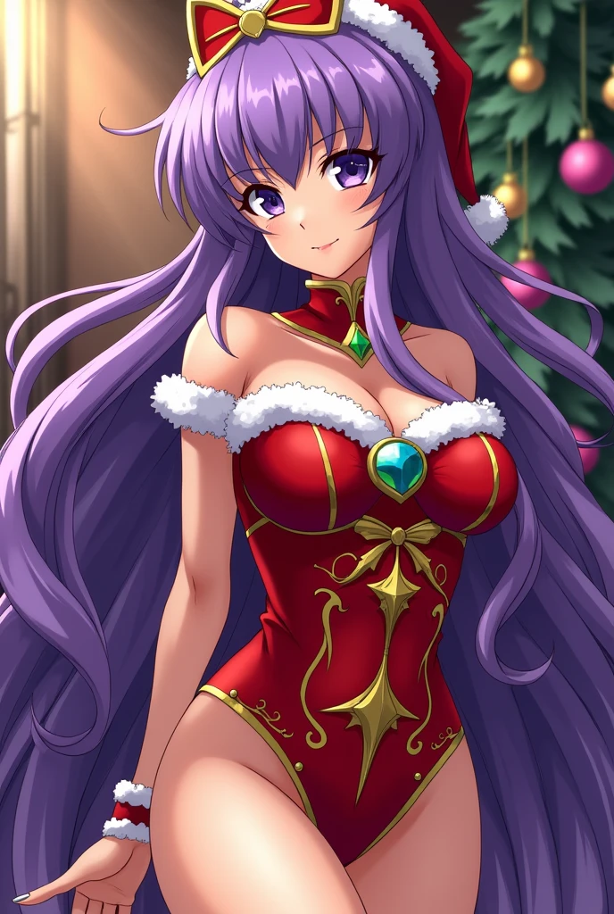 ((masterpiece)),((Ayako Katagiri)),((Katagiri Ayako)),((Mischievous Smile)),Anatomically perfect fingers,(((Christmas))),(((Santa Claus Costume))),winter,Separate costumes,Exposed navel,sexy,Exposed shoulders