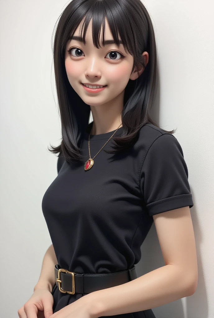 (((Black clothes))), 1girl, 25years old woman, (perfectly detailed face), cute face, ((Healthy and slim body)), beautiful face, ((looking at viewer)), Simple Background, ((white background)), ((white wallpaper)), White skin, (bright lighting:1.2), perfect lighting, photorealistic, (bokeh), UHD, anatomically correct, masterpiece, best quality
