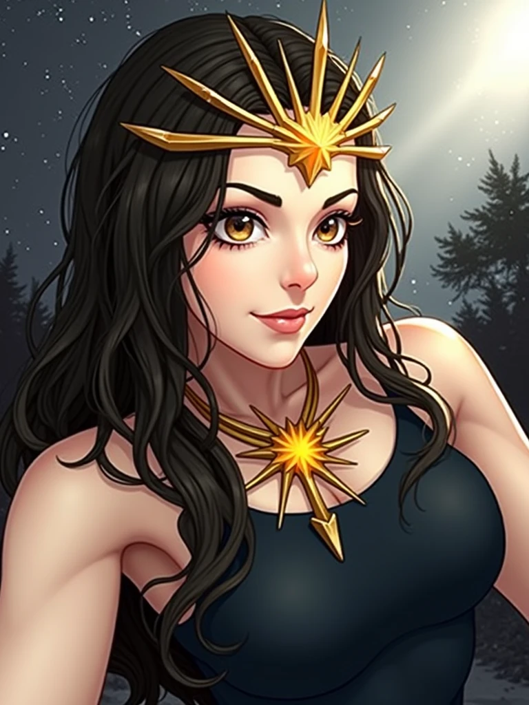 A staff with a star inside and spikes on the outside that resemble the sun. Additionally, the bottom of the staff incorporates a sharp spear.