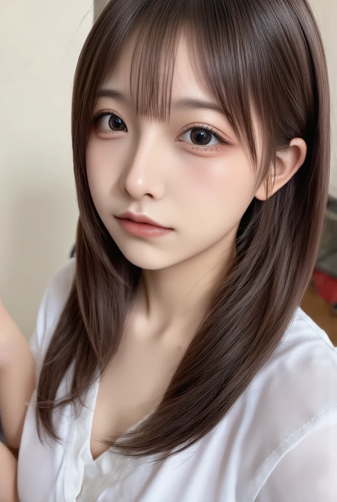 nsfw,masterpiece, best quality, hyper detailed, insanely detailed, 16k, absurdres, japanese,cute, kawaii, photorealistic, Realism, raw photo, real person,Angelic Very beautiful cute girl,20 yo,Beautiful detailed eyes, Detailed double eyelids,

long hair, side part, black hair, black eyes, big eyes, petite, skinny, japanese idol, baby face,round face,large breasts,