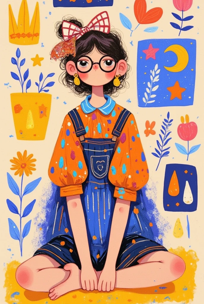 pretty illustration of cat, bright rustic palette, in the style of bold block prints, alice pattullo, Laurie hastings, claire halifax, soft, fauvist color explosions, miniature and small, paintings, stenciled iconography