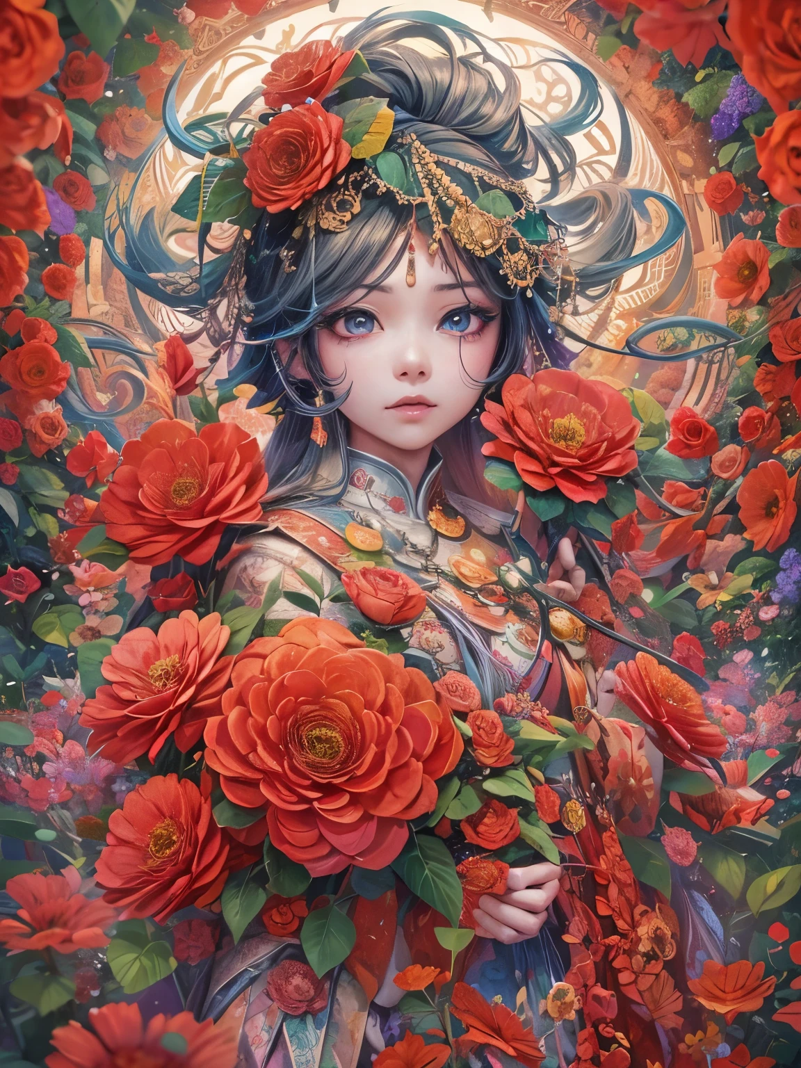  Official Art,  Unity 8K Wallpaper,  super detailed, beautiful、And aesthetic ,   Masterpiece ,  best quality, (zenTangle, Mandala, Tangle, enTangle), ( fractal art:1.3) ,  1 girl, Red Flower,   Very detailed,  dynamic angle,  Cowboy Shots , 混沌の最もbeautiful形,  elegant , a brutalist designed鮮やかな色, Romanticism, James Jean,  Robbie Dwy-Antono, Ross Tran, Francis Bacon, It was freezing cold, Adrian&#39;s genius,  Petra Courtright ,  Gerhard Richter , Takato Yamamoto , Ashley Wood, atmosphere