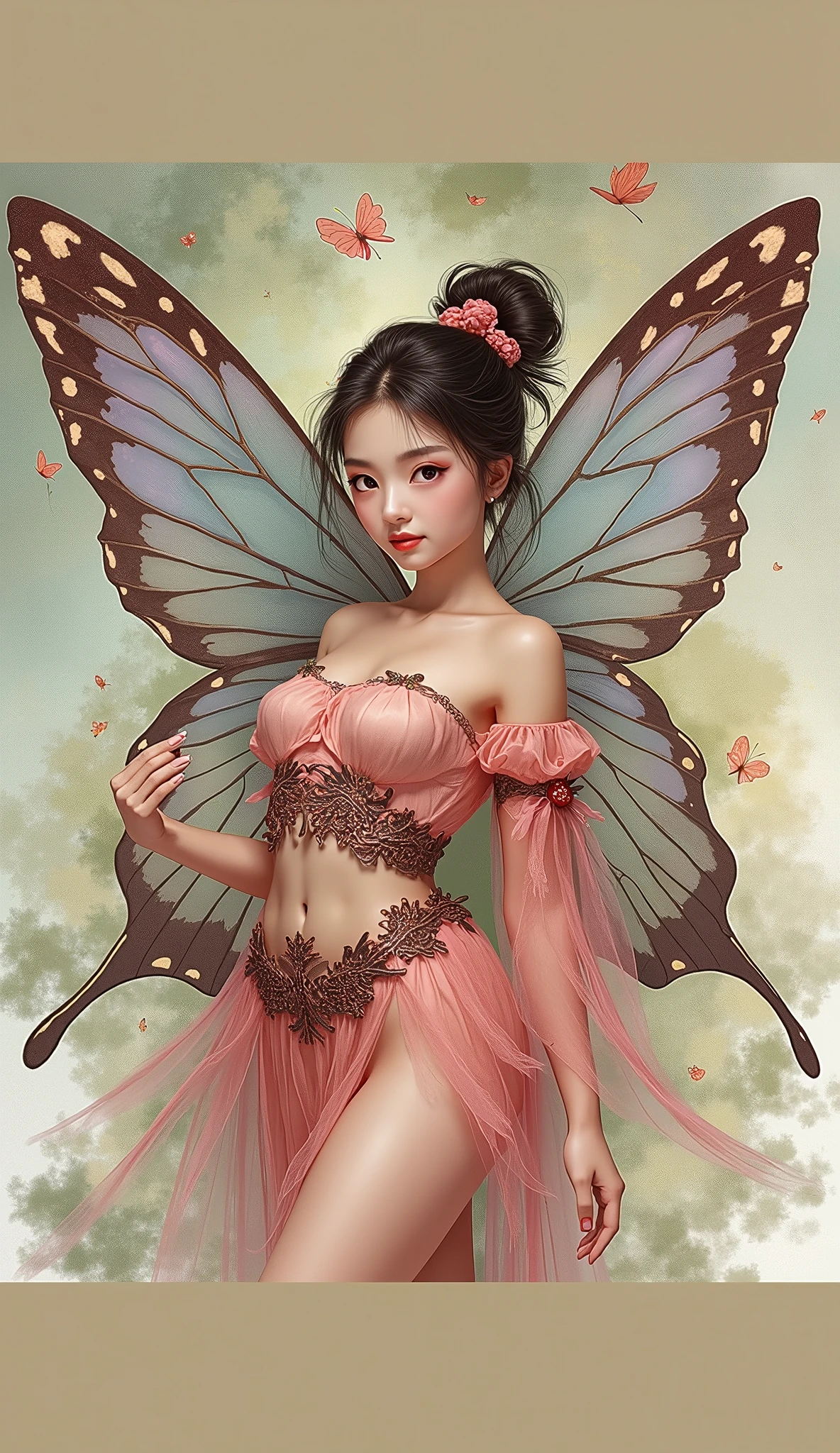 aked fairy showing her ass pretty pink vagina dark butterfly wings labia fairy, goddess figure, pomegranate, juicy, fruiting flowers, blossoms, spring, closeup (elaborate details, baroque 1.5) ((rising a giant cock 1.8))