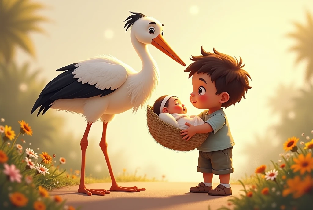 Create piegon with cabbage and baby standing and feeding the parrot