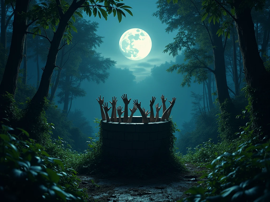 This image has to be anime in a ghostly glowing green water six male teenagers they are bathing in this glowing green water and are having fun there are two black crow statues with red eyes they are throwing the green water through their beaks and each one is on one side the place they are in is a pure and devastated land with dead trees in the background the sky is green and there are bodies and ghosts flying through the sky some skulls next to the green water and it is glowing green