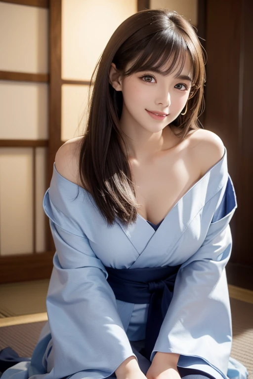 face  :9,41434626], A charming beautiful mature woman、40 years、key　154cm、Balanced body type、hourglass figure、Japan wearing yukata、Yukata at a Japanese inn、Shoulders out、clavicle、japanese model、sexy japanese women, Gorgeous Japanese Women, japanese goddess, laugh、RAW photos, (In 8K、best quality、masterpiece:1.2)、(intricate details:1.4)、(realistic:1.4)、octane rendering、Highly detailed 3D rendering, studio lighting, rim light, vivid details, super detail, realistic skin texture, detailed aspects, Beautiful details for the eyes, Highly detailed CG Unity 16k wallpaper, compensate, (detailed background:1.2),　glowing skin、