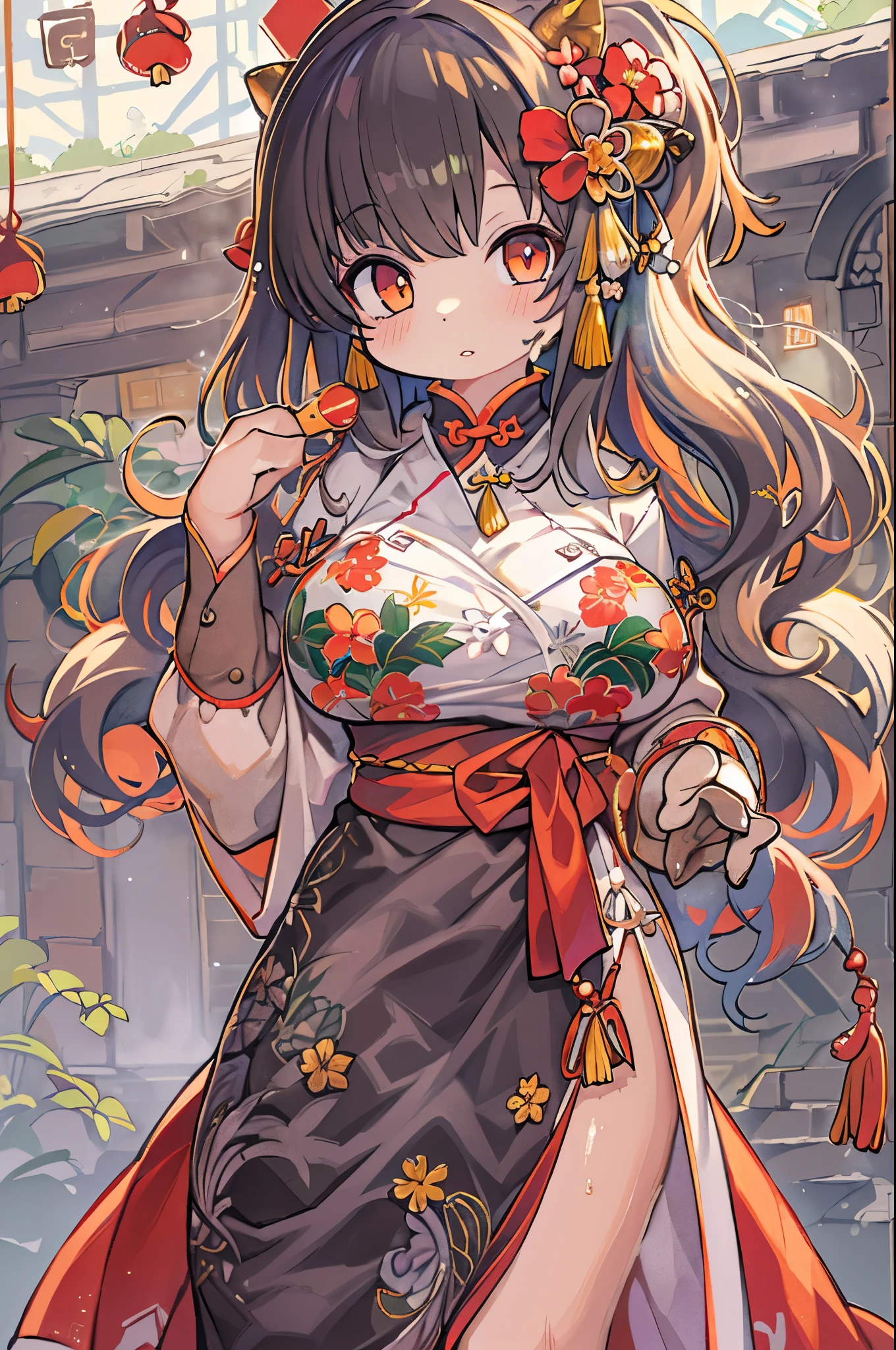 Anime girl in a kimono dress with a sword and a red hat - SeaArt AI