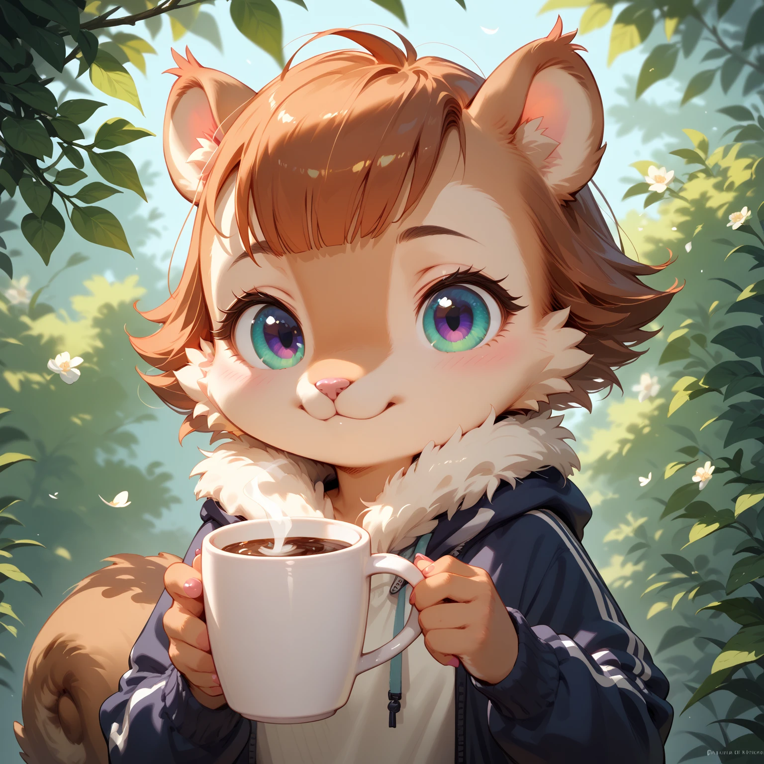  score_9,  score_8_up,  score_7_up,
A cute squirrel is holding a cup, 