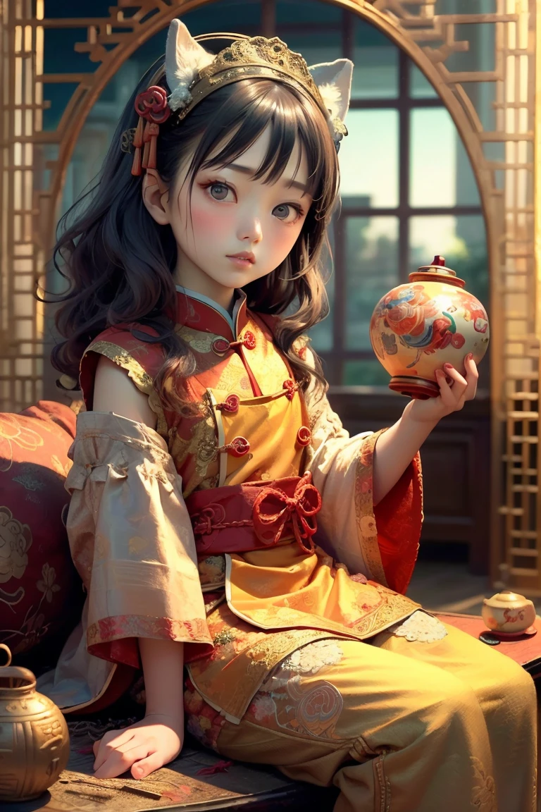 High resolution、8k、personification、cat girl、very cute、baby face、close-up image、round eyes、Japanese Shrine Maiden、Love Success