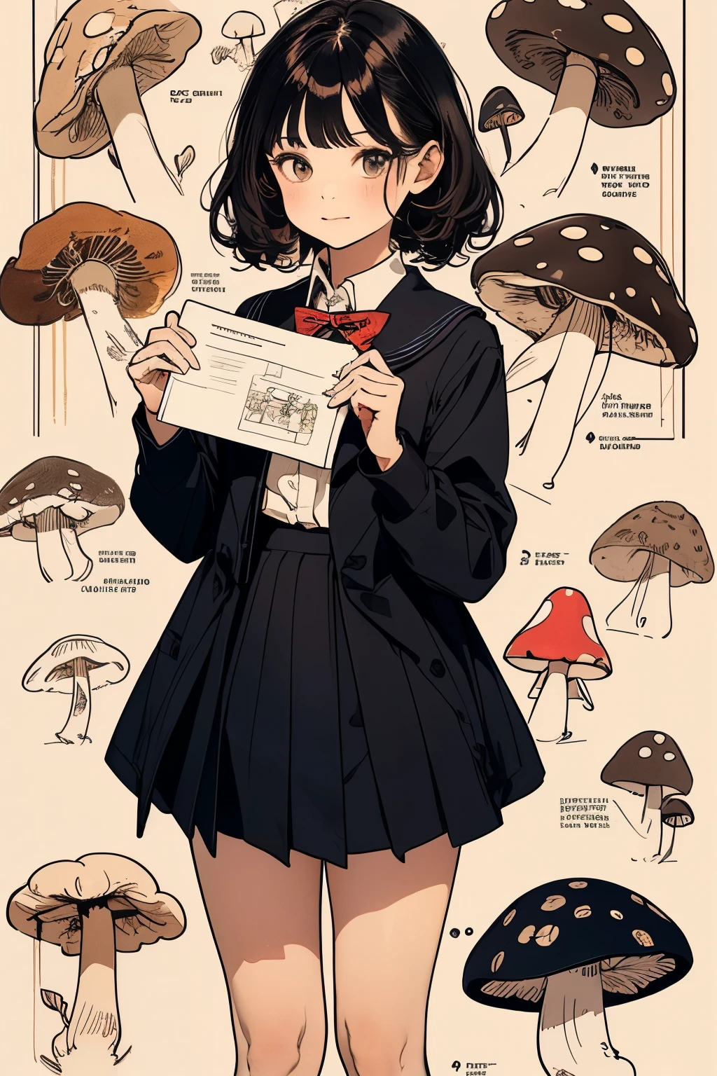 (Depth technical diagram), (mushroom Art), mushrooms:1.2,
(masterpiece, highest quality),(vibrant colors,colorful),(amazing details),

break,

1 girl,  (School uniform:1.2),