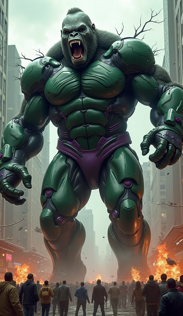 Generate a concept in AI,AI,Half Body,Mecha like Marvel's Hulk fullcolor green armor,Technology,Surreal, white background
