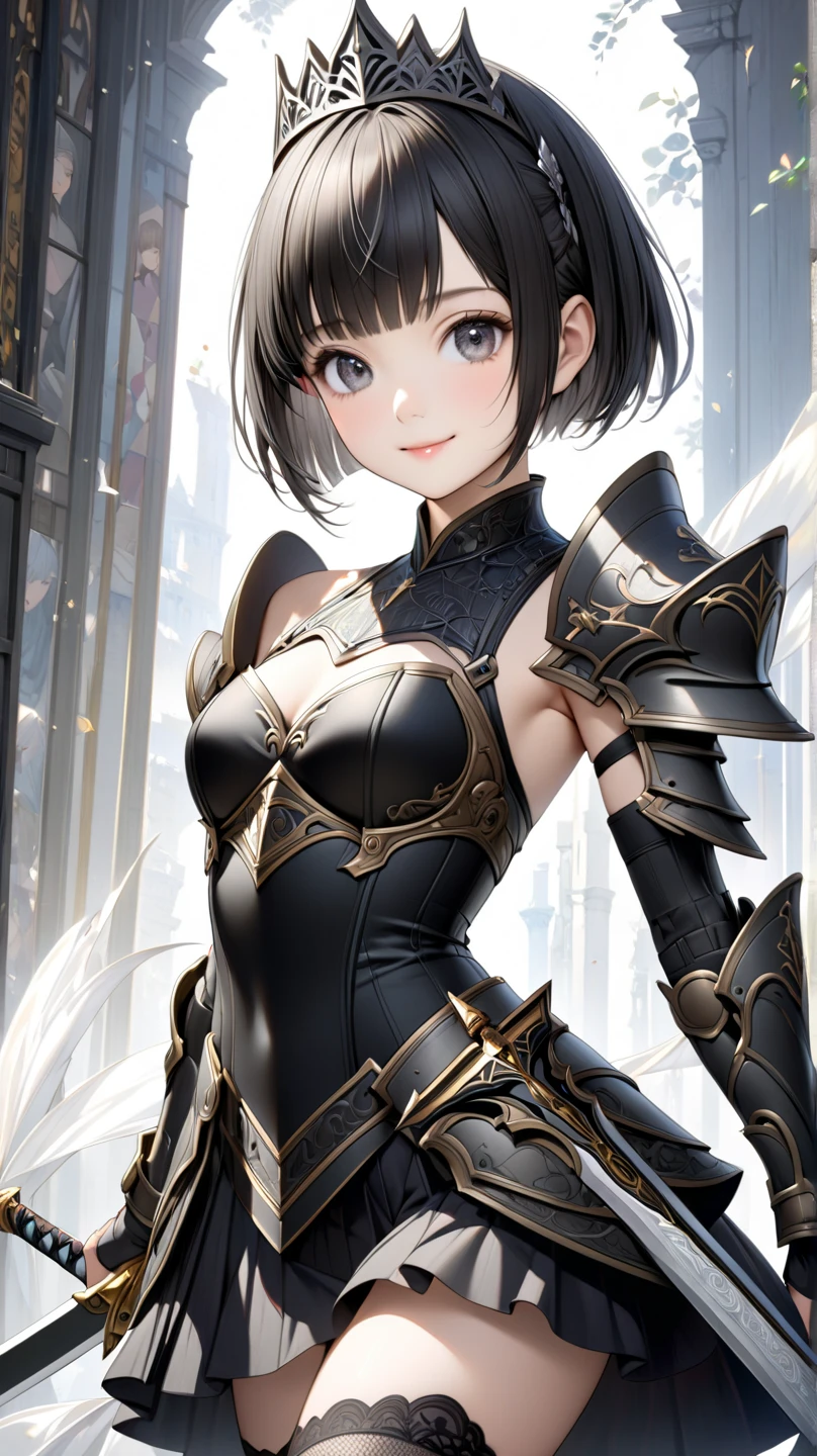 NSFW((masterpiece)), (((Best Quality))), ((Ultra-detailed)), (extremely detailed photo), ((extremely delicate and beautiful)),(Cute delicate face), (A 20 years old very dignified girl),(silver and black full armor) ,(Castle ruins in the night background),very tall girl,short hair,solo,double eyelid,delicate skin,slender body shape,