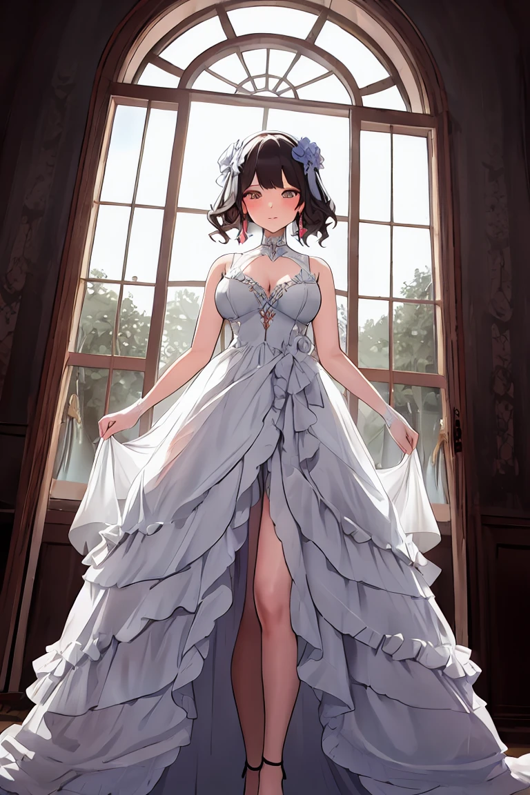 (POV),（bride, white high heels, ballet, solo, high heels, pantyhose, long wedding dress, dancing），（opera house：1.3），（1girl, bride, wedding dress, ballet, high heels, solo, black hair, hair bun, dancing, single hair bun, lace, jewelry, earrings, frills, wrinkles, standing），（bride, ballet, high heels, solo, wedding dress,) (black hair, window, hair bun, single hair bun, dancing, see-through, indoors, tree, white dress，）（full body：1.3, solo focus，),（The girl was controlled by a demon's thug, like a puppet, with huge claws protruding from above, surrounded by scattered stage ruins. The girl seemed to be performing without an audience, dancing slowly with the shimmering rhythm.）,Unreal Engine, Realistic, Detailed Rendering, Volumetric Lighting, Octane Rendering, Focus, Tyndall Effect, HD, Photography Style, Masterpiece, Perfect Work, Masterpiece, Award-winning work,intricately detailed，（Characters only occupy one tenth of the screen），（scenery, indoors, （reflective floor：1.5）, chandelier, window, reflection, , （stained glass：1.3）, architecture, （statue：1.2）），best quality, super detailed, masterpiece, illustration, (clear background), (detailed light), lighting, (wide-angle viewing angle: 2, ),(lam_style, colorful_hair),((masterpiece)), (realistic), (3d face:1.2), (solo:1.2), (original), (very detailed wallpaper), photographic reality, very detailed illustrations, (super intricate details), perfect detail Features, Perfect Detail, (Super Intricate Detail), Panorama,, (Cybernetically Enhanced), (Glowing Eyes), (Snow: 1.2), (Otherworldly: 1.5), (Candlelight: 1.2),, (Wood structure:1.2), (smooth:1.2), (night:1.2), (mystery:1.2), (hover:1.2), (float:1.2), (hover:1.2), (torii:1.2), ( Surreal: 1.2), (Fantasy: 1.2), (Radiation: 1.2), (Sparkle: 1.2), (Blink: 1.2), (Glow: 1.2), (Glow Pattern: 1.2), pureerosface_v1