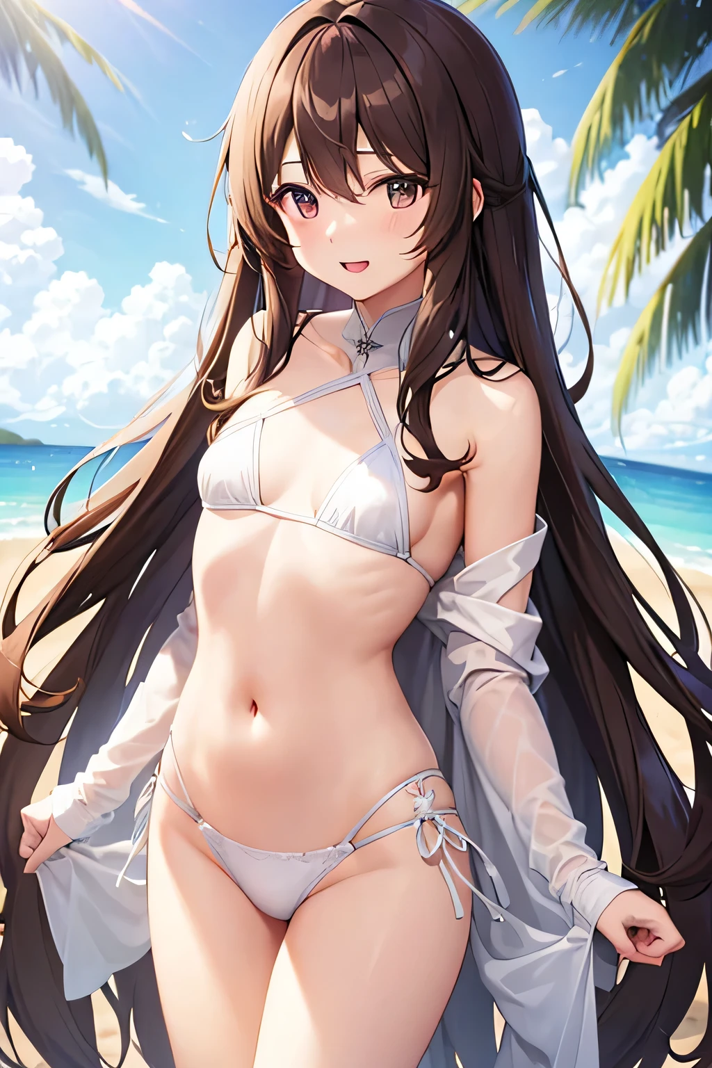 absurderes,(masterpiece、top-quality、8K ),intricate detailes,ultra-detailliert、(Raw photo,photographrealistic:1.3),1 girl,(16 year old cute beautiful girl:1.2),bikini of、swimming pools、Smile、detailed and beautiful eyes、(Glossy Lip、Crystal clear skin、White and beautiful skin:1.2),long lashes、Eye Highlights,((evening glow,Akane Yun:1.3)),Hyper realistic,Perfect Anatomy,Attractive