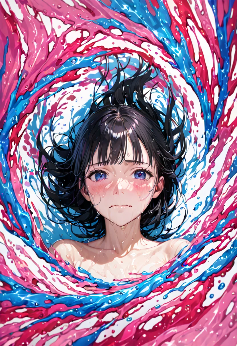 tears ,girl, pink eyes,portrait,blue background,dark ambience, dust,low light ,cinematic, ambient oclussion, chromatic aberration, <lora:TearsV2-lbw:0.6>