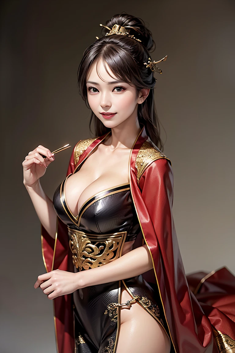  A woman in vermilion armor and a vermilion cloak,cowboy shot,1 person, gorgeous woman, Raise Your Side at a Chinese Restaurant ,cleavage, high definition face and skin texture, staring at the camera , perfect beauty: 1.4, fine grain, double eyelids, Whitening,  best quality ,  ultra high resolution with forest background,simple background,Chinese Warrior,Beautiful female warrior,Martial Arts
