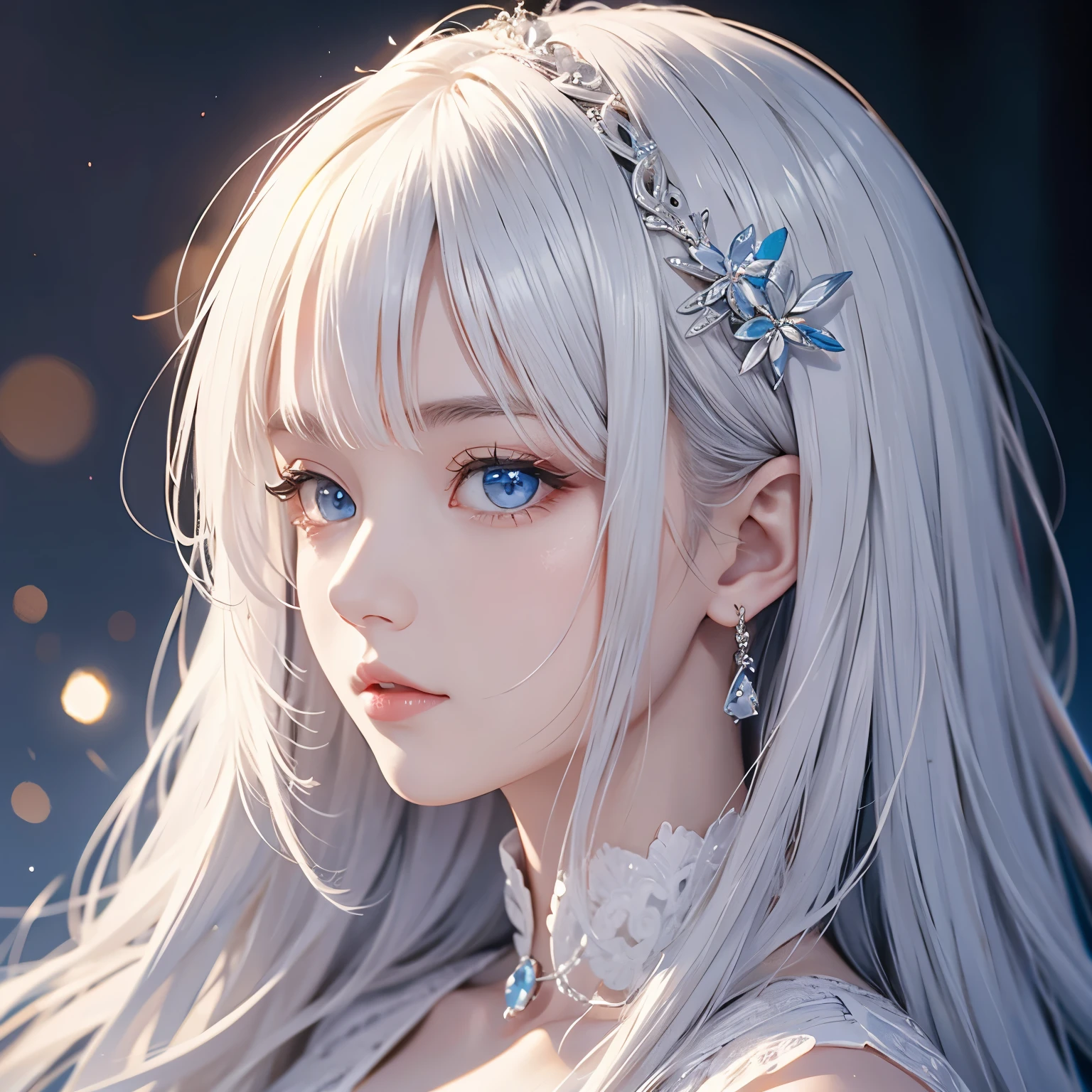 White hair, girl, profile picture,  blue eyes