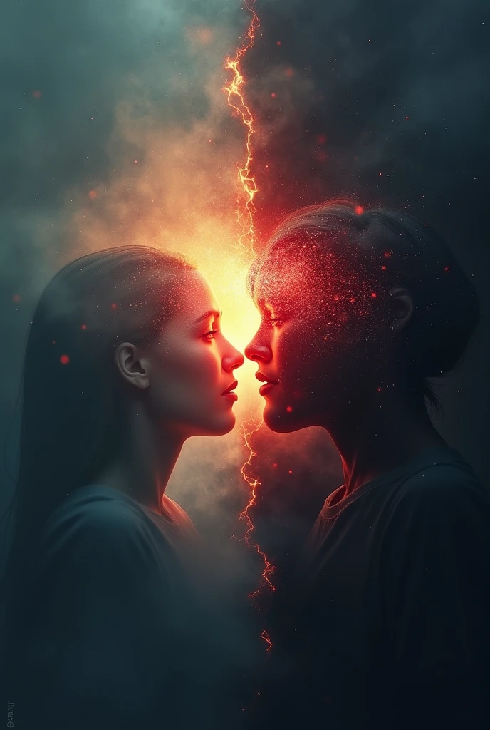 A dramatic and contrasting scene showing two types of love: a bright ...