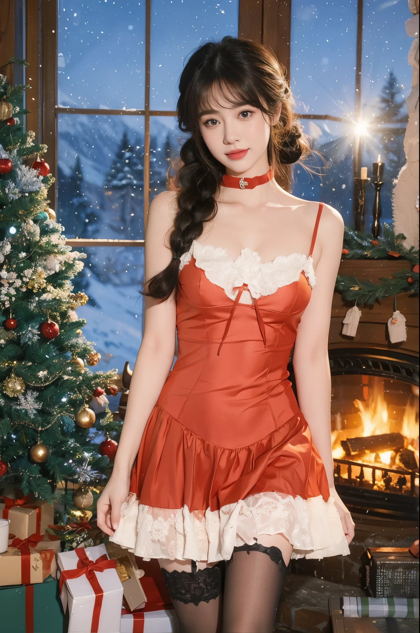 masutepiece、Best Quality、ultra-detailliert、christmas night、santa costume
