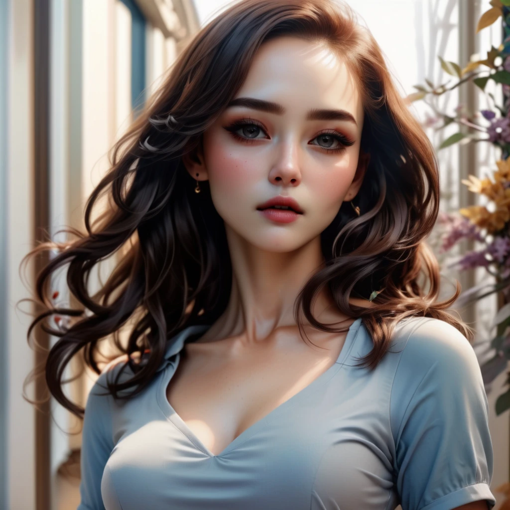 8K Ultra HD、RAWphotograph、モデルphotograph撮影、Russian Race, European laces, (masterpiece, highest quality, photoGenuineistic, High resolution, photograph: 1.3), close, focus on, Hot Model, slim, 30 years old、Small face、Shortcuts、Dark brown hair、Beautiful eyes in every detail、Genuineな肌, (Perfect body), Sexy hot face, erotic, sexual sight, slim, Sweat top, Beautiful eyes in every detail、Glossy Lips、Small breasts、、Bust B cup、((Bright light、Dynamic Lighting、Genuine、超Genuine、 Genuineism、Genuineistic details、Cool Beauty、cool pose、Background gray、Plain gray background