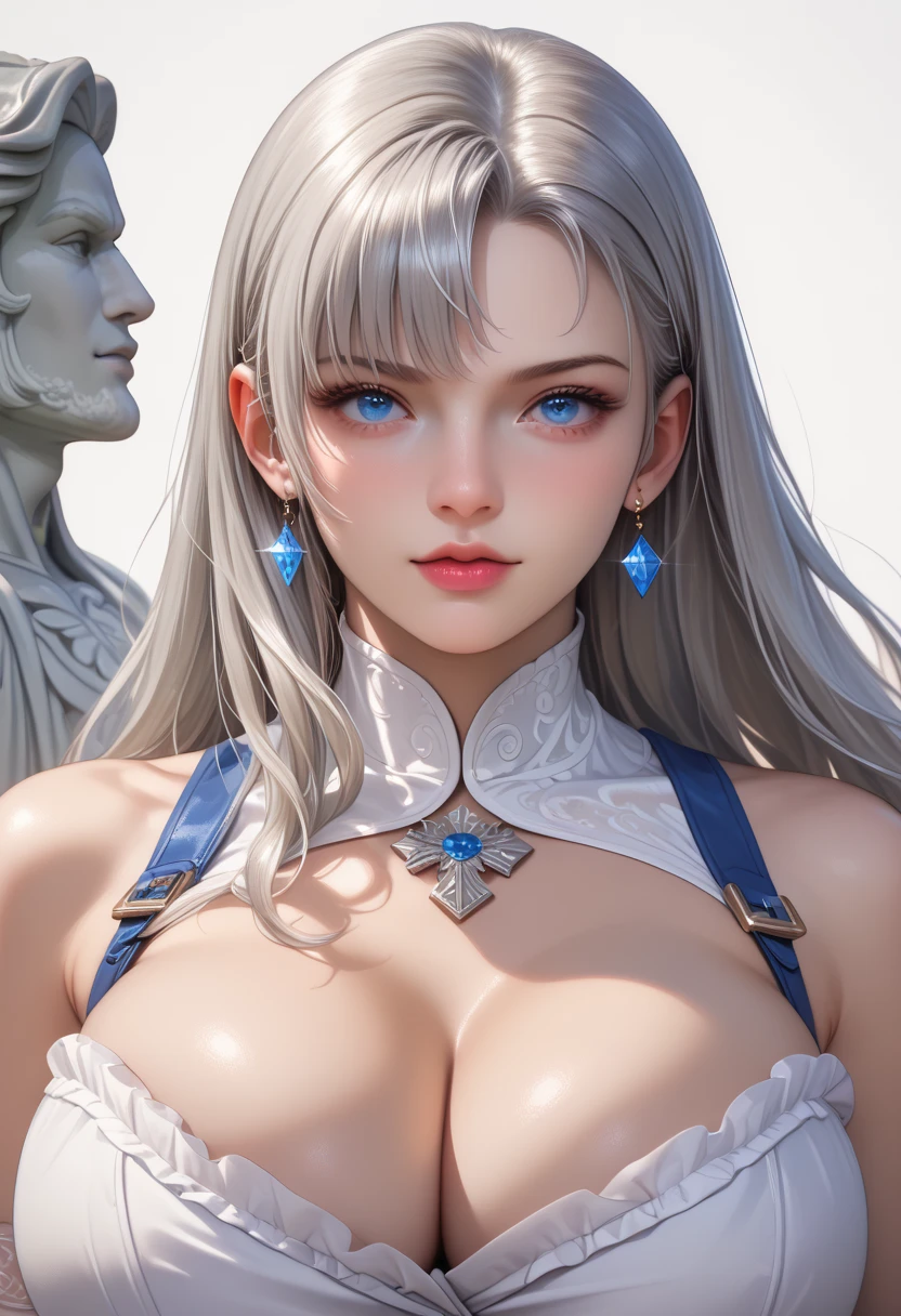 (Detailed face and eyes:1.3),
n_2b,White background,inky,Blue eyes，The upper part of the body，white marble statue，cleavage of the breast，huge tit，
ultra-detailliert,(hight resolution:1.1),Best Quality,(masutepiece:1.3),Cinematic lighting,