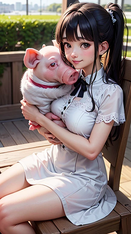 Theme: Beauty Riding a Pig Content Elements: Flower Crown, Elegant Long Dress, Bare Feet, Sexy Lingerie Made of Transparent Plastic, Showing Breasts,vulva, And warm soft light Angle of view: wide-angle Camera parameters: Leica 50mm, f1.4, shallow depth of field Rendering engine: Unreal Engine