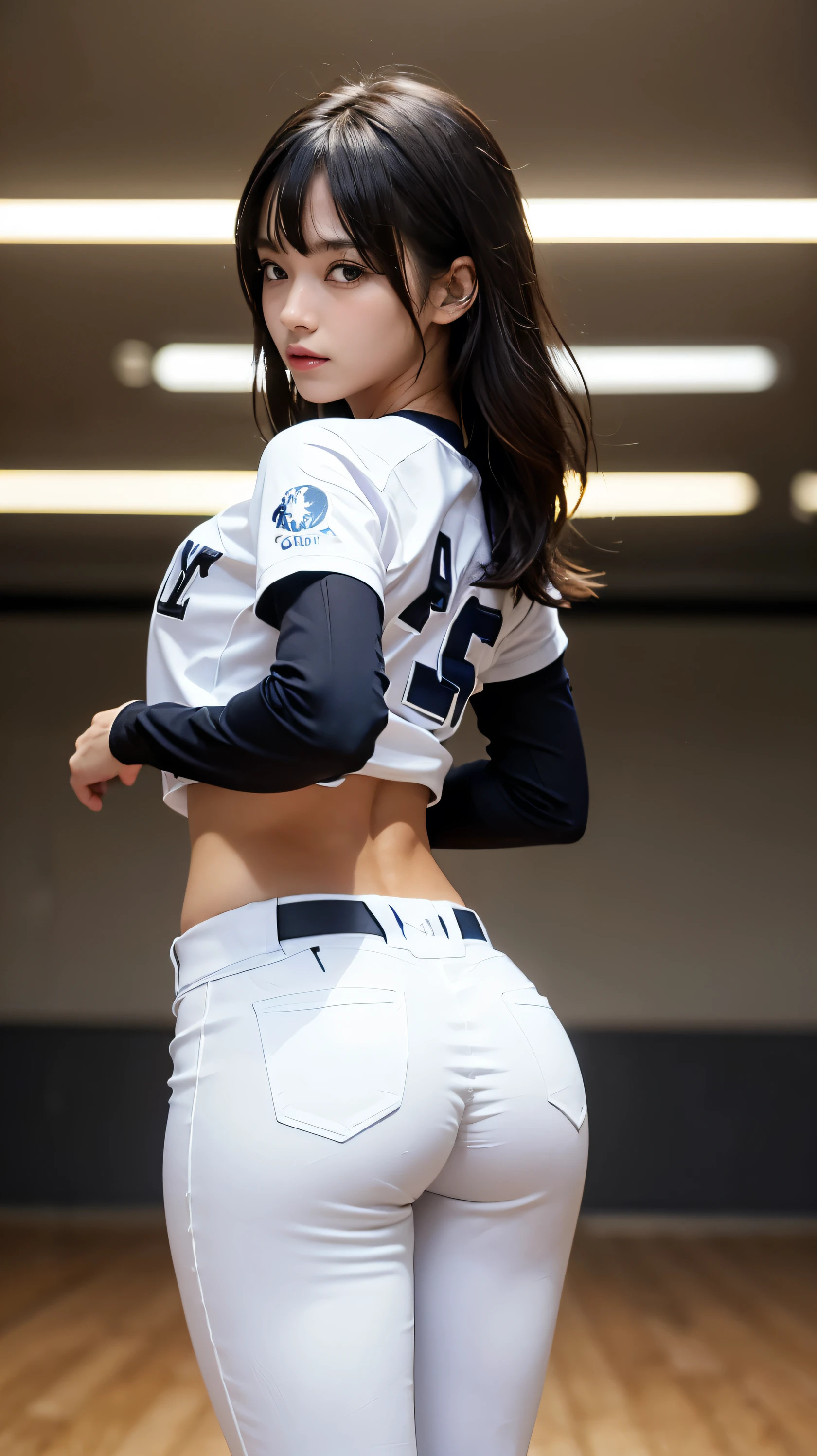 cheerleader,little smile,cheer leading,cheerleader uniform, (((masterpiece))), (((best quality))), ((ultra-detailed)), (illustration), ((an extremely delicate and beautiful)),(bokeh,blurry background),(best shadow), 1girl,white panties, black hair, long hair, kawaii,cute,, shine Highlight Spot on eyes, character focus,head tilt, (Looking from below the crotch, see underwear:1.3).